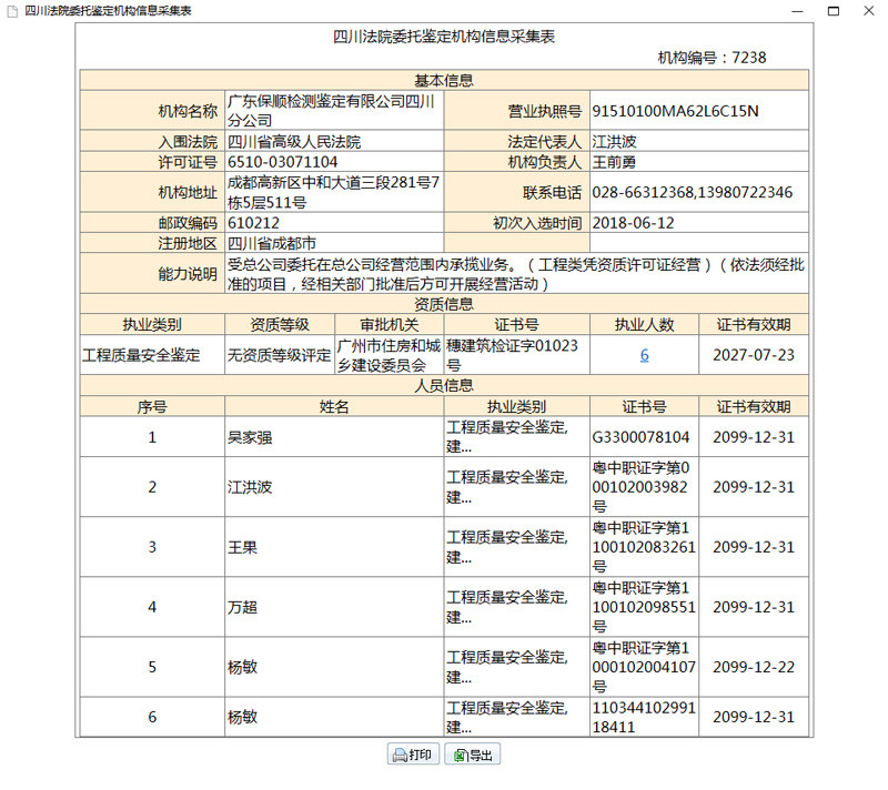 保順-四川高級人民法院司法鑒定入冊機(jī)構(gòu)信息截圖